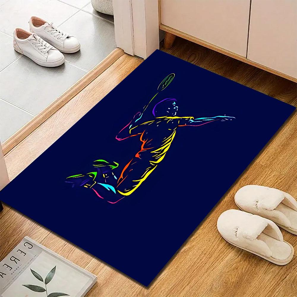 Colorful Badminton Player Illustration Patterned Carpet, Suitable As a Non Slip Play Mat for the Living Room and Bedroom Sofa