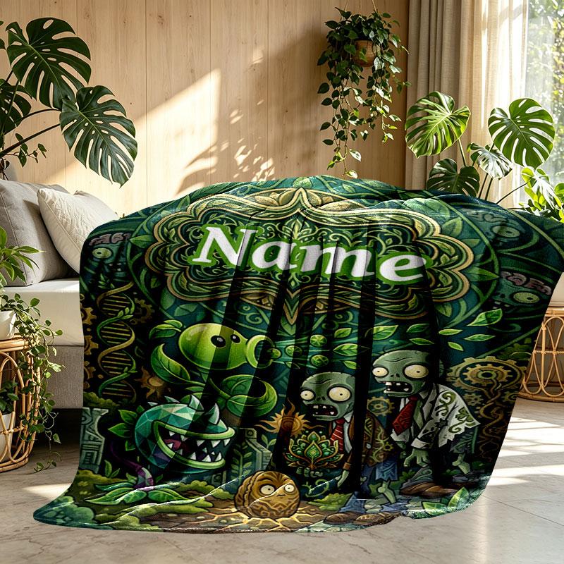 Custom Name Personalized Plants vs. Zombies Print Blanket, Home Decor, Bedroom, Sofa, Camping, Couch, Gifts for Birthday Christmas