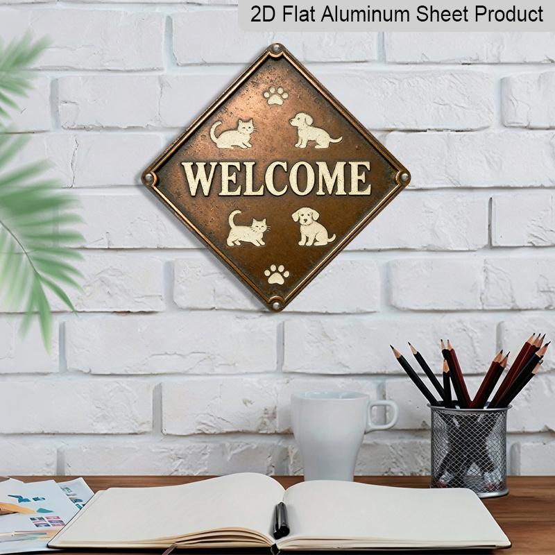 2D Flat, 1pc Vintage Dog Paw & Puppy Metal Wall Sign - Cute Puppies & Dog Paw Prints Aluminum Housewarming Gift Suitable for Front Door, Entryway