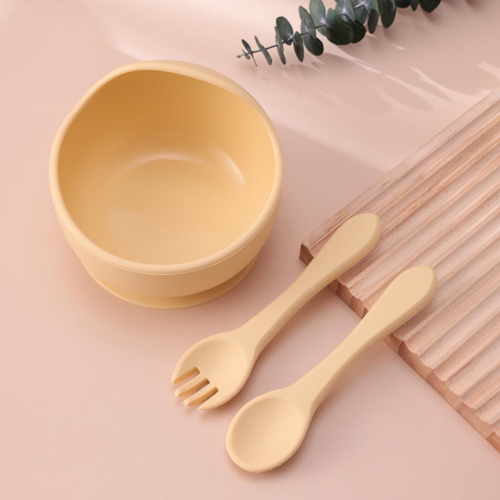 Color Kids 3-delat Silikon Baby Matset Sugskål BPA-fri Småbarn Självmatning Träningssked Gaffel Porslin Gåvor