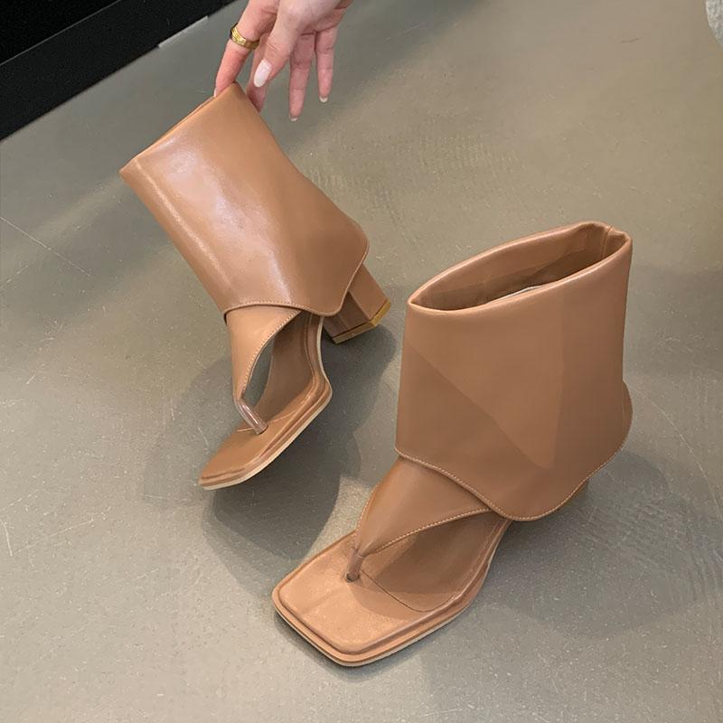 

Модные каблуки Женские современные сандалии Ботильоны Обувь Модные квадратный носок Женская обувь слипоны Открытый носок Женские ботильоны Обувь Шлепанцы 34 коричневый