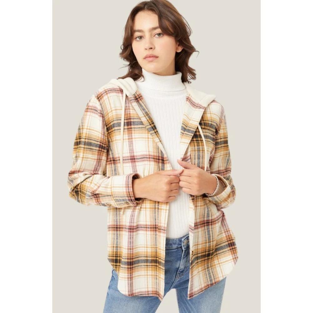 Autumn and Winter Hooded Sweatshirt Buttoned Casual Shirt Jacket