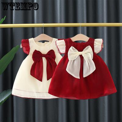 Vêtements pour enfants Robes pour enfants Robes d'été à manches volantes et nœud pour filles Robes trapèze sans manches pour filles