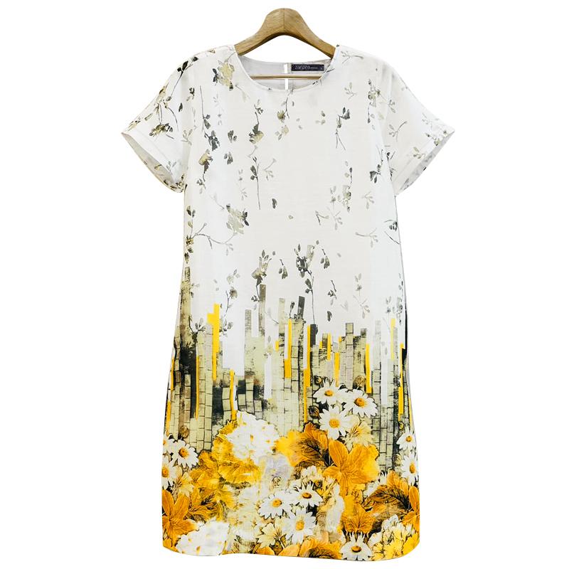 ZANZEA Women Casual Round Neck Short Sleeve Summer Floral Dress