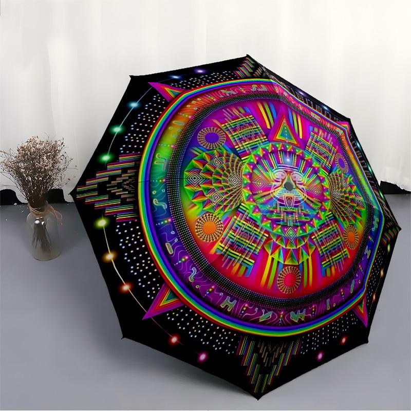 1pc Psychedelic Mandala Folding Umbrella, Durable, Suitable for Outdoor Activities or Rain, Suitable for Commuting yy251027097