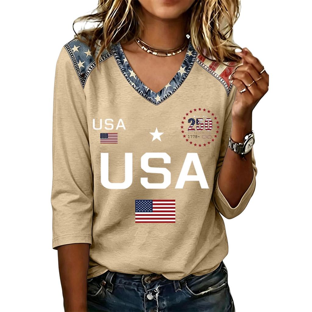 Long Sleeve Shirts for Women Womens Long Sleeve Tops Long Sleeve T Shirt Women Long Sleeve Going Out Tops for Women USA Flag Print V Neck Casual Shirt