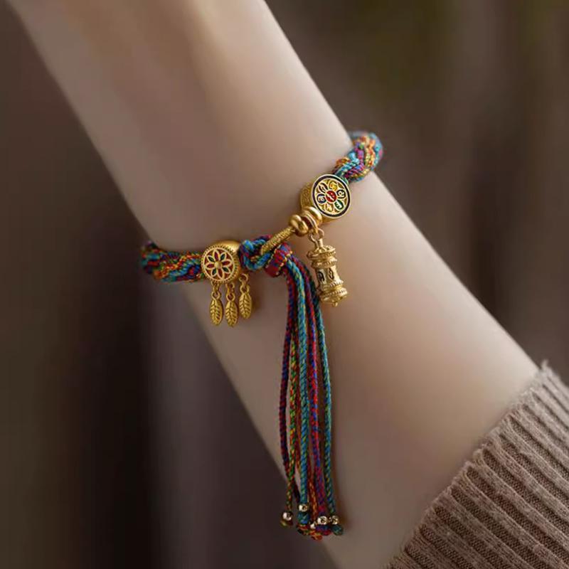 Tibetan Style Hand Woven Prayer Bracelet Mini Tibetan Buddhist Mantra Hand Prayer Wheel Bracelets Thangka Meditation Jewelry