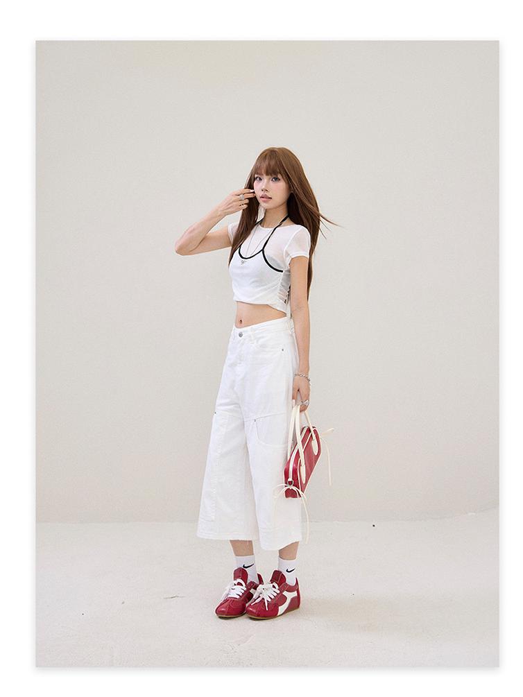 American Retro Wide-Leg Cropped Jeans 2026 - Versatile Multi-Pocket Spring/Summer Jeans