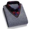 Men's Fleece-Lined Two-Piece Shirt Collar Sweater for Middle-Aged & Elderly