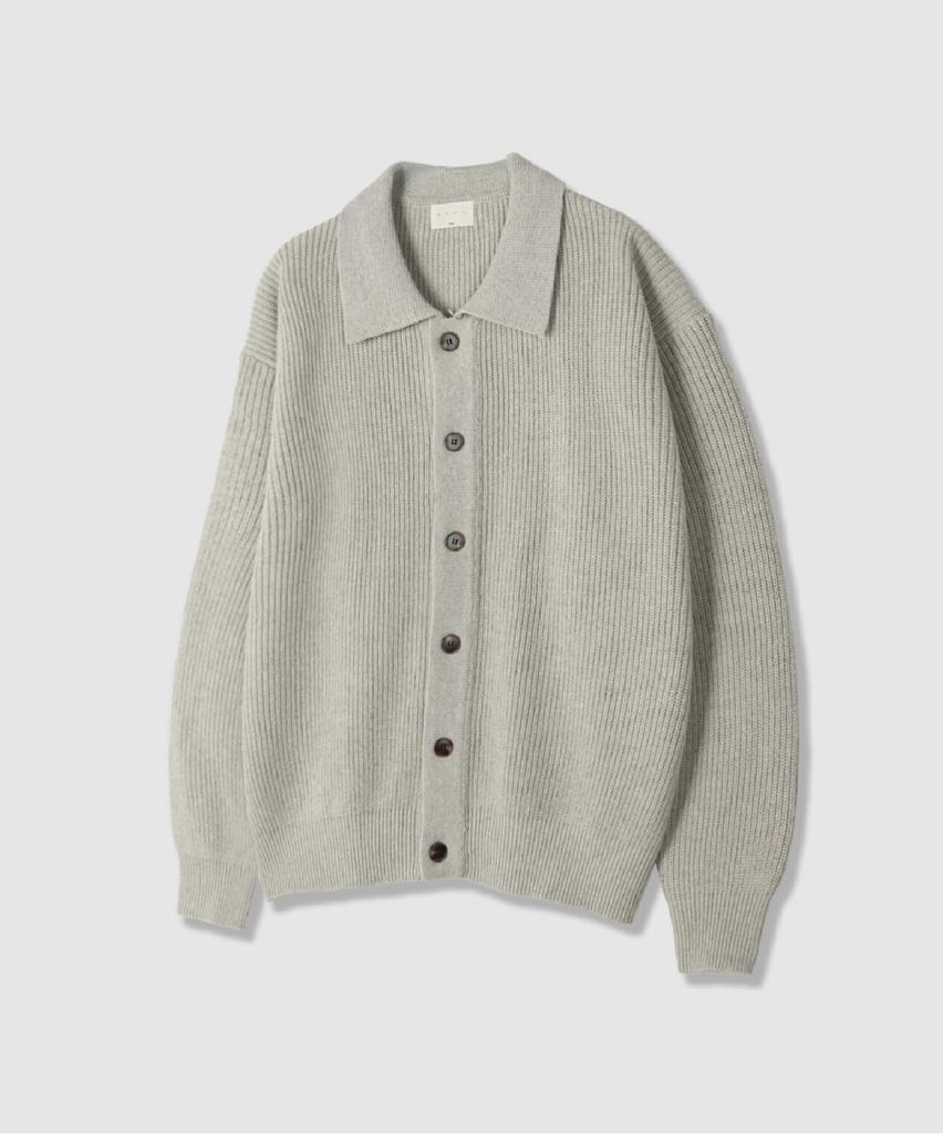 Andagain Minimal Collar Cardigan (Oat Beige