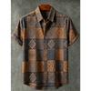 Camicia da uomo a maniche corte stampata geometrica con ritratto tribale, Per viaggi casual, Viaggi in spiaggia e stile vacanza etnica