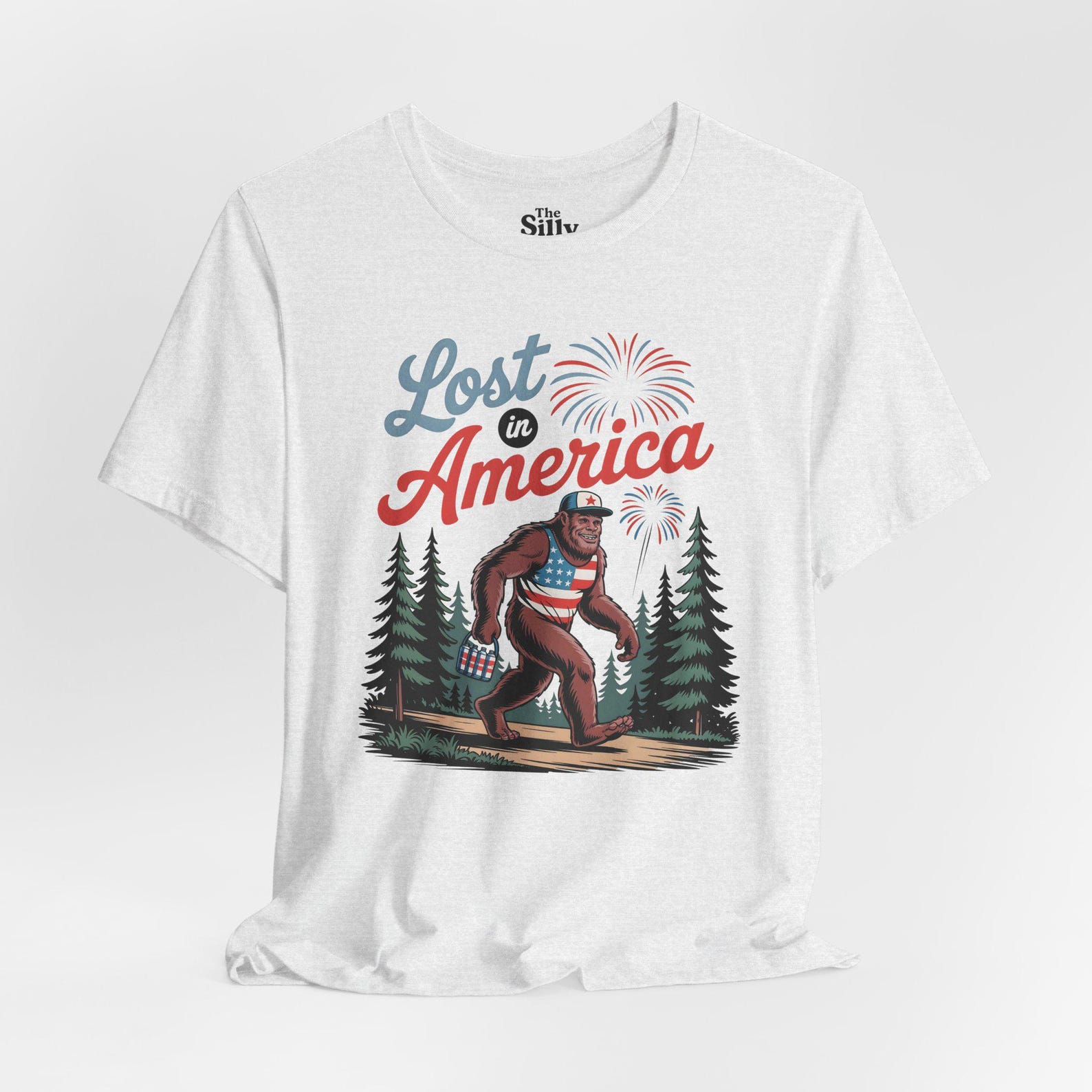 Bigfoot USA Flag T-Shirt, Funny Sasquatch Patriotic Tee S