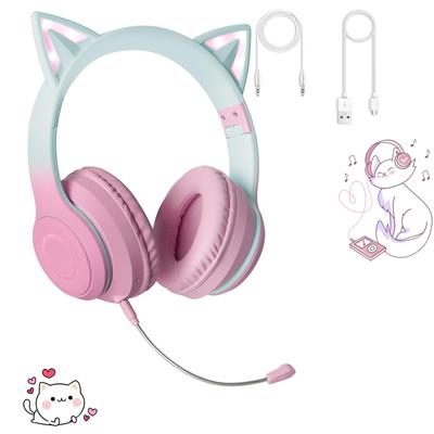 Sevimli Kedi Kulağı Kulaklıklar, Çıkarılabilir Gürültü Engelleyici Mikrofonlu Bluetooth 5.1 Kablosuz Kulaklıklar, HiFi Stereo, Kablolu/Kablosuz, Çift Kullanımlı Oyun
