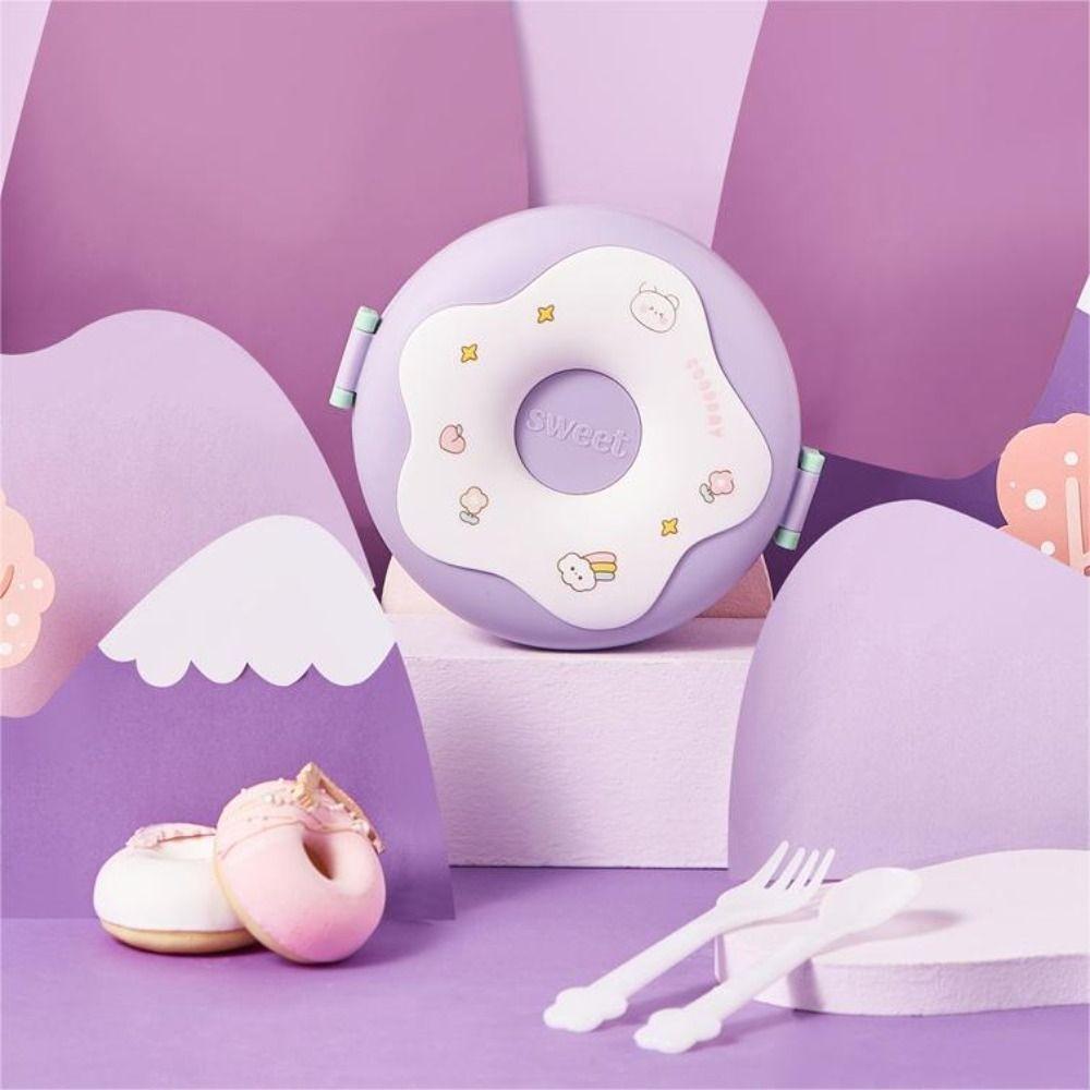 Plastic Food Container Round Shaped Food Storage Box Cute Donut Lunch Box  Girls Children Students