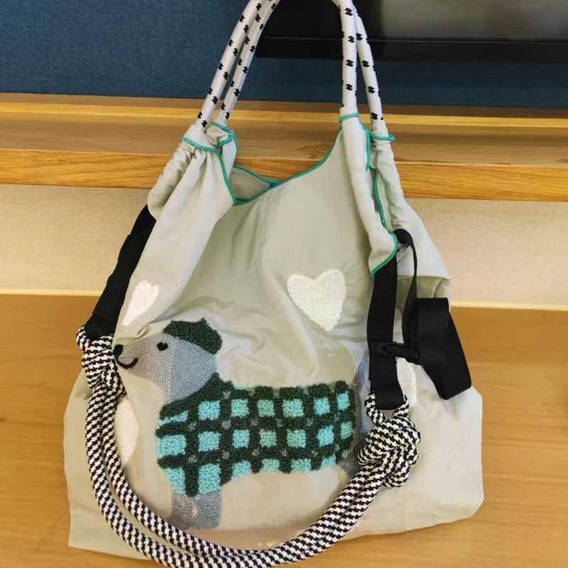 Japanese Large Capacity Embroidered Dog Nylon Shoulder Bag - 2025 New Women's Tote & Crossbody Commuter Bag