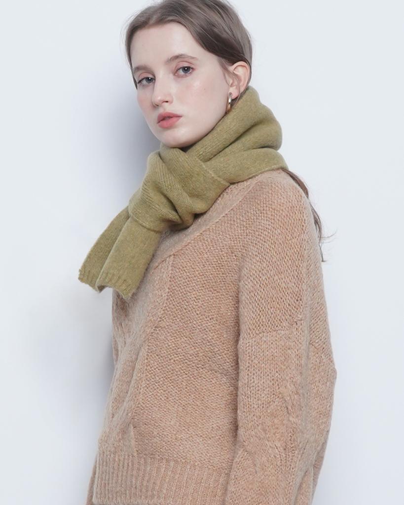 THE-ABON W182 Woo Knit Muffler Olive