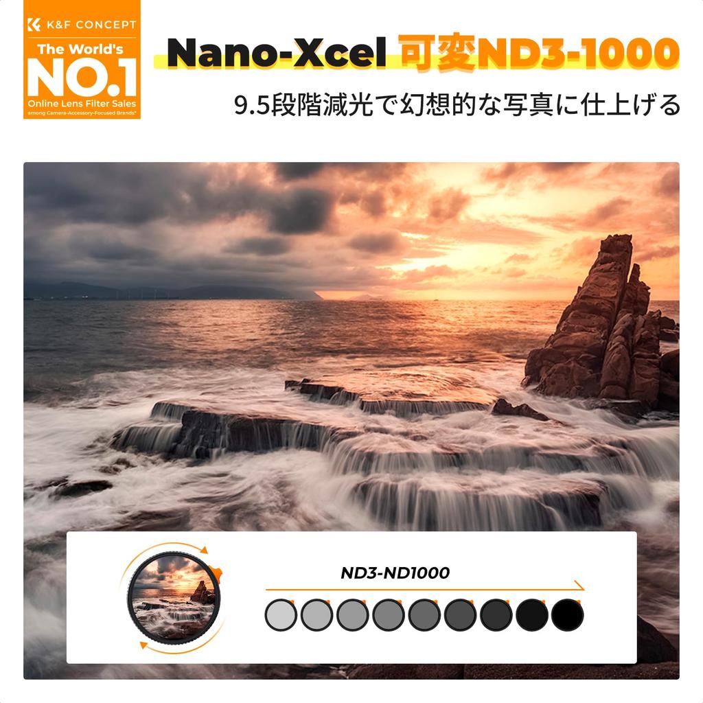 CONCEPT 67mm Variable ND Filter HD Super Resolution Low Reflectance Stepless Adjustment K&F ND3-1000 360°