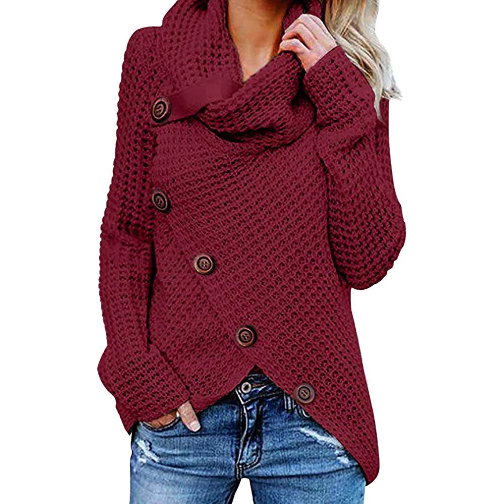 Casual Solid Knit Sweater Ladies V Neck Crew Neck Warm Daily Long Sleeve Blouse