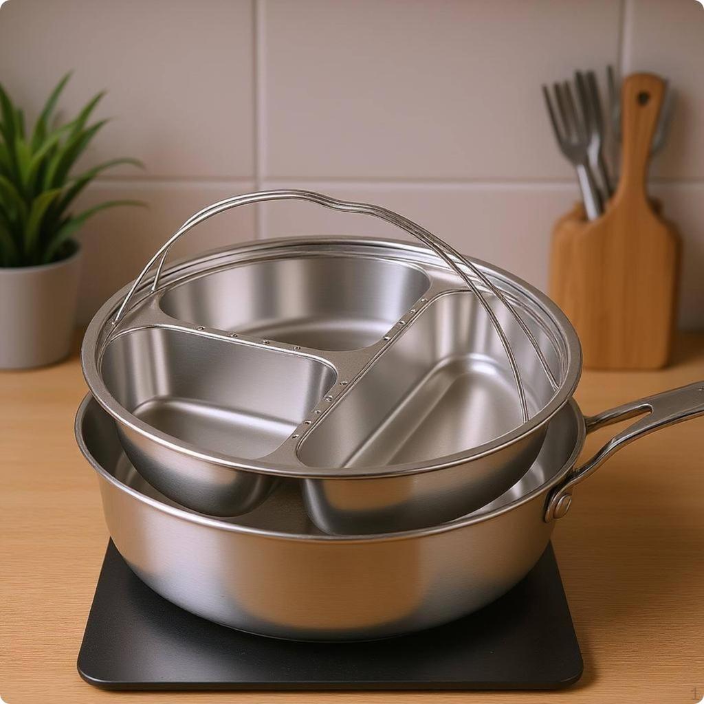 Compartmented Steaming Plate Raised Walls Stainless Steel Tray Shiny Silver Finish Divided