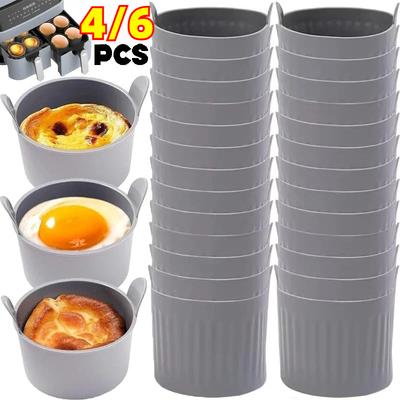 4/6 Peças Copos para Cozinhar Ovos na Air Fryer Molde de Silicone para Cozinhar Ovos Pudim Tarte Sobremesas Ferramentas de Cozedura de Bolos Forminhas de Muffin Suprimentos de Cozinha