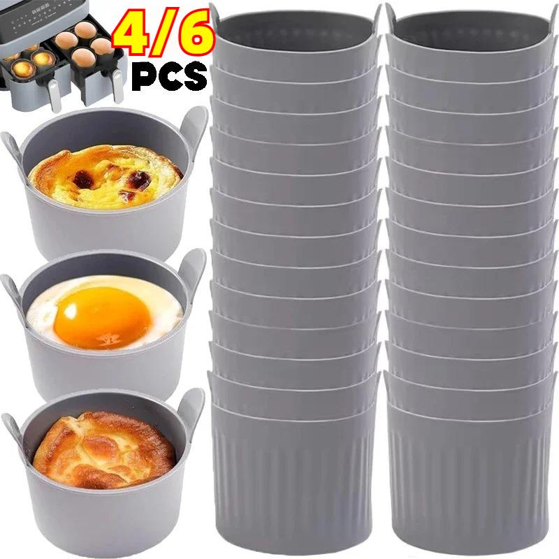 4/6Pcs Air Fryer Egg Poacher Cups Silicone Egg Cooker Mold Custard Tart Desserts Cake Baking Tools Muffin Cases Kitchen Supplies