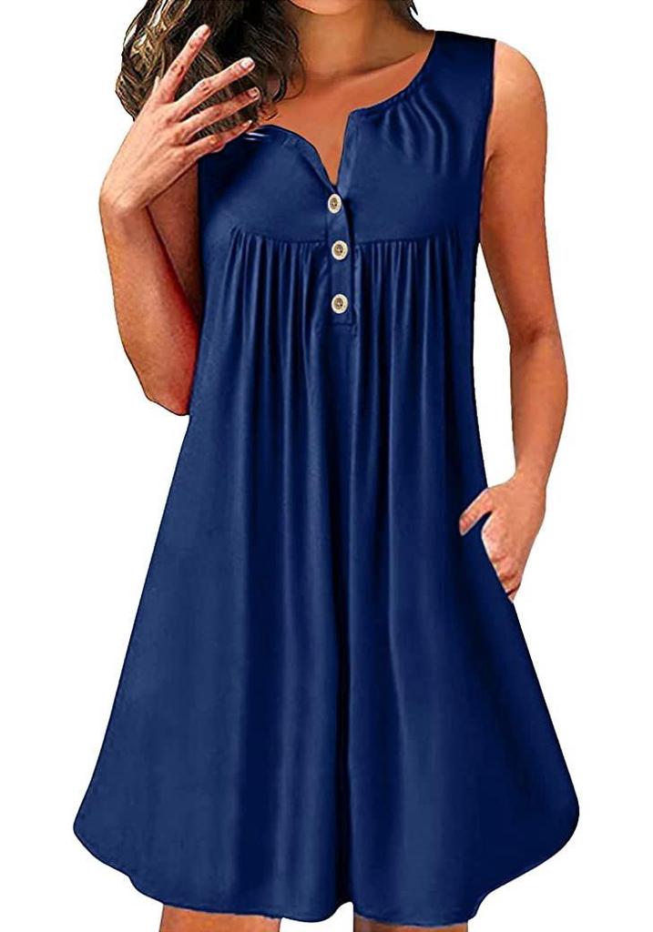 2026 Spring/Summer Women's Sleeveless Pleated Button-Up Vest Dress Pajamas