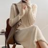 Mid-length Pullover Sweater for Women's Autumn and Winter Half Turtleneck Knee-length Knitted Dress Solid Color Casual Sweater Dress