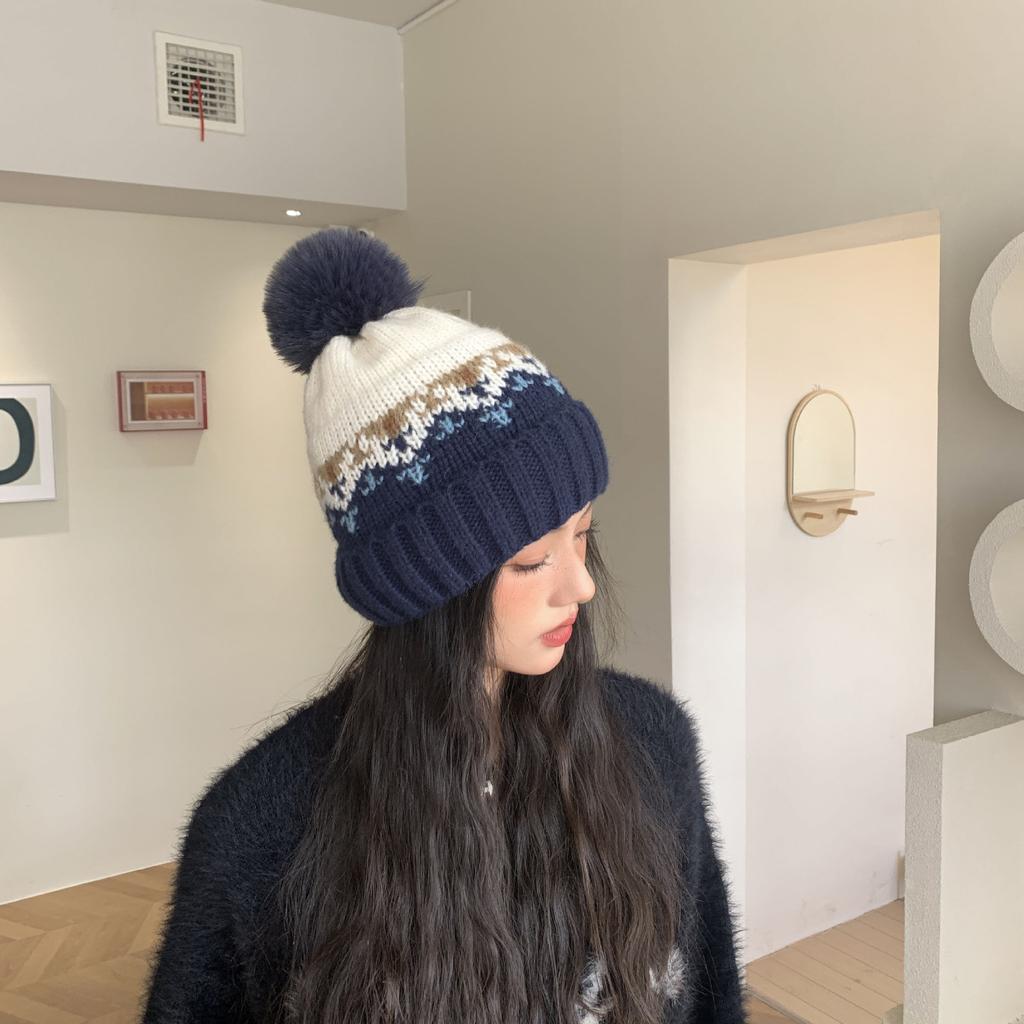 New Warm Knitted Hat for Women for Women Korean Style Versatile Plus Velvet Thickened Windproof Ear Protection Wool Hat