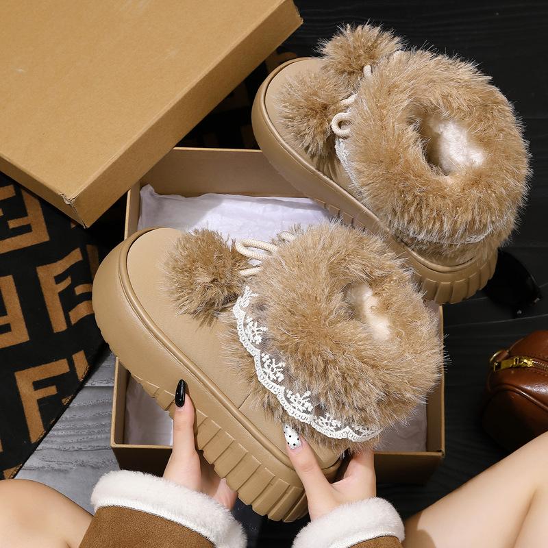 High-top Thick-soled Cotton Slippers Women's Winter Wear New Velvet Thickened Non-slip Warm Cotton Shoes Women