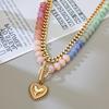 Layered Necklace for Women Heart Pendant Colorful Acrylic Beaded Choker Summer Beach Boho Accessory