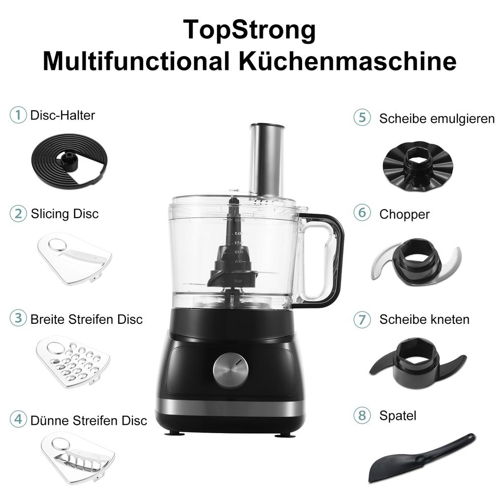 Black/Silver Food Processor, 6-in-1 Food Processor and Blender Multifunctional for Chopping,Slicing,Shredding and Kneading Dough