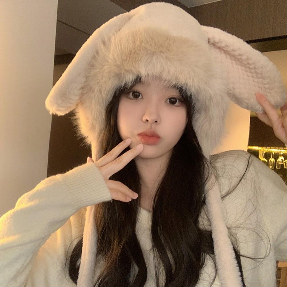 Cute Warm Winter Hat Ear Protection Velvet Bear Ears Hat Antlers Rabbit Ear Woolen Bucket Hat Women