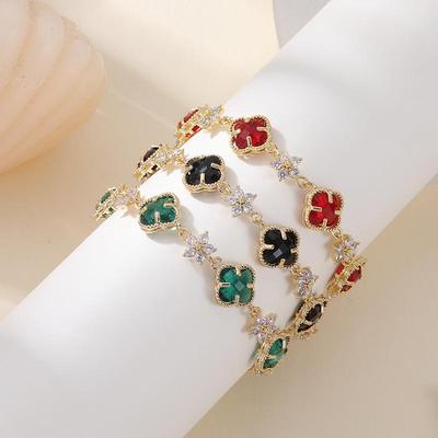 Bracciale Quadrifoglio Zircone in Acciaio al Titanio Coreano - Gioiello Versatile e Inossidabile