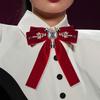 High-end Velvet Bow Tie British Rhinestone Bowknot Brooch Shirt Collar Pins Luxulry Brooches for Women and Men Accessories