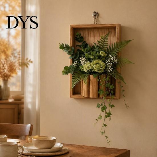 Decorative Wall Concealment Panel Rustic Wood Hanging Planter, Artificial Flower Greenery Storage Frame Mounted Vase for Living Room Entryway,
