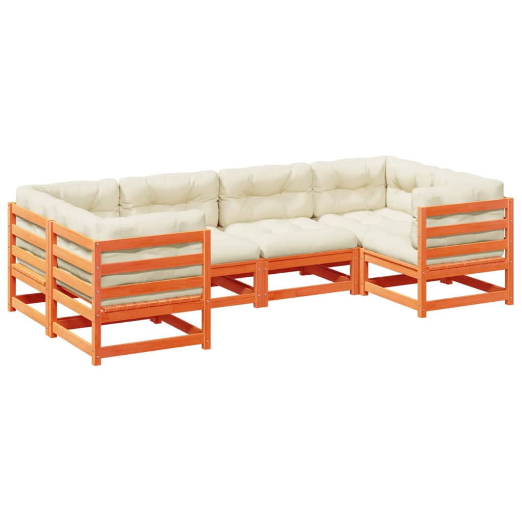 6 Piece Garden Sofa Set with Cushions Wax Brown Pine Wood