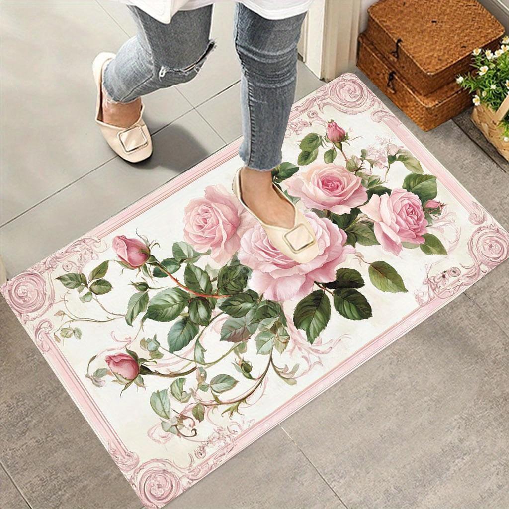 Pink Rose Floral Vintage Rug Living Room Decorative Entryway Entryway Non Slip Footbed Ins Style Home Decor Rugs