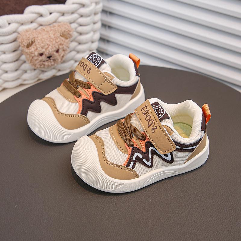 

Baby Walking Shoes Mesh Breathable Kids Sports Shoes Toes Capped Soft Sole 2025 New Fashion Toddler Flats Round Toes Size 18-29 18 хаки