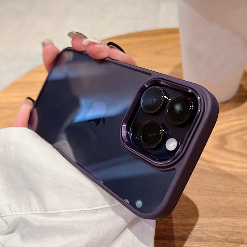 Purple Plating Lens Frame Transparent Phone Case For Iphone 14 Pro Max 11 12 13 Pro Max Camera Protection Clear Shockproof Cover