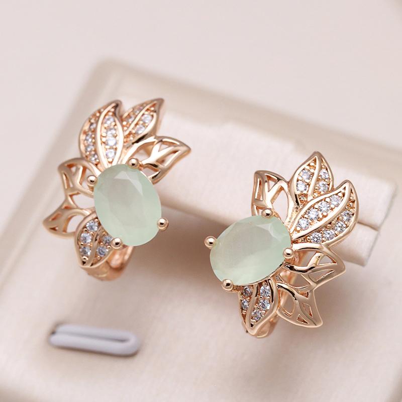 New Green Natural Zircon English Earrings For Women Luxury  Rose Gold Bride Wedding Jewelry Vintage Daily Earring