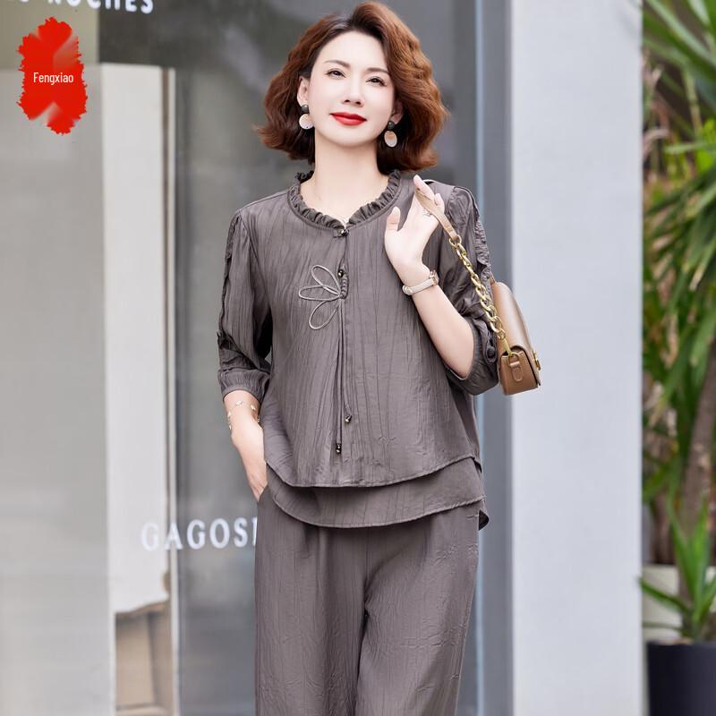 

Elegant Mid-Aged Women s Summer Shirt Set 3XL