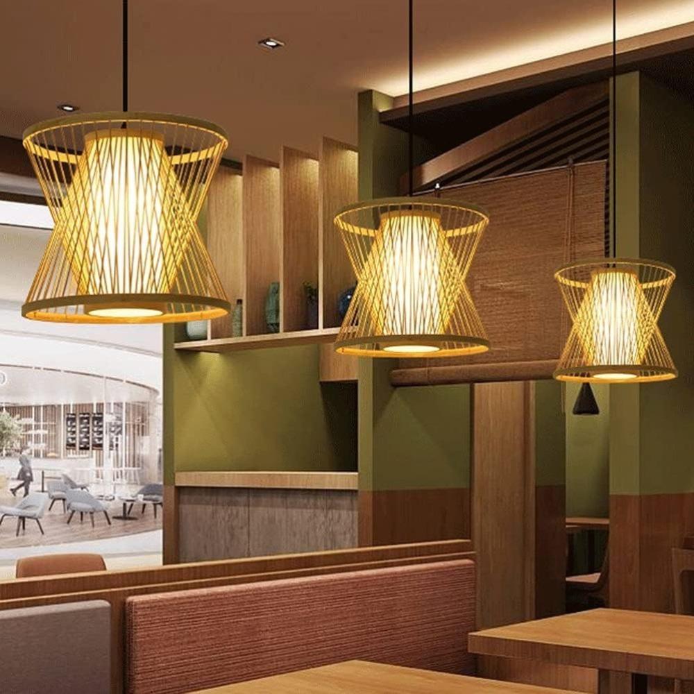 Boho Vintage Bamboo Wicker Chandelier Pastoral Basket Lantern Ceiling Pendant Lamp Rattan Light Fixtures Hanging Chandaliers E27