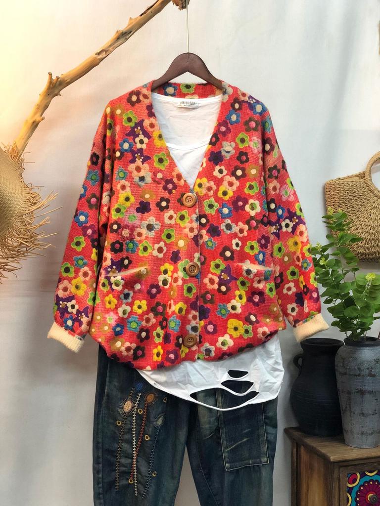 Factory new autumn and winter cute printed imitation mink velvet jacket women's Korean version loose lazy sweater
