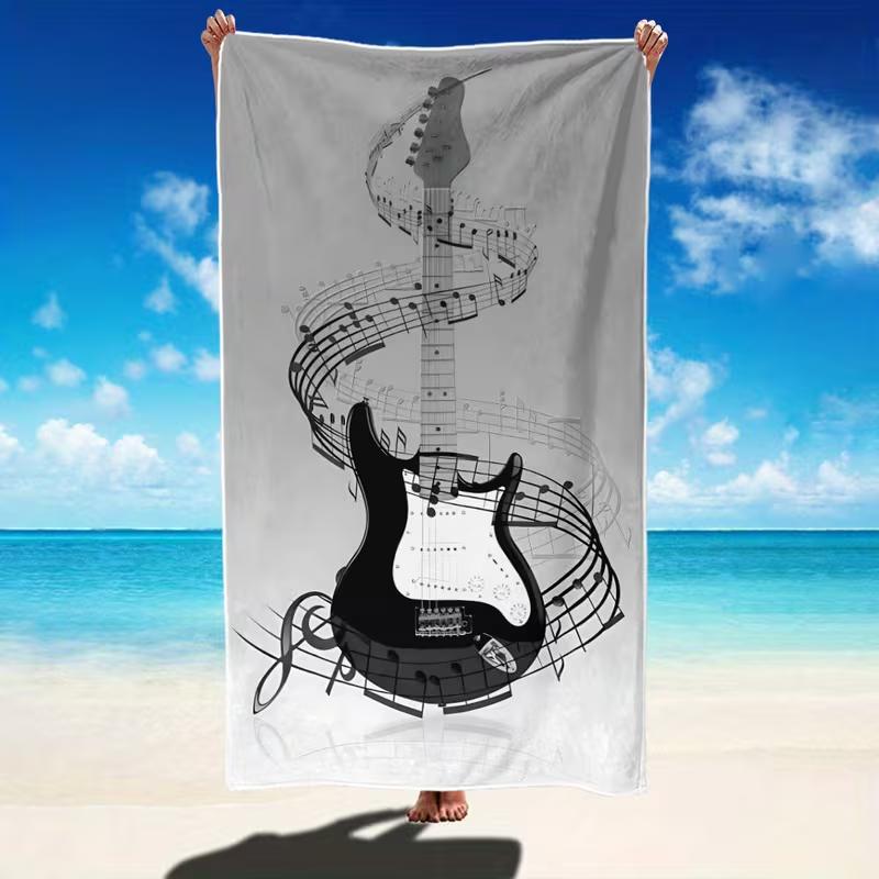 Treble Clef Music Note Beach Towel Black White Sheet Music Print Quick Dry Sandproof Absorbent Towel for Beach Travel Vacation