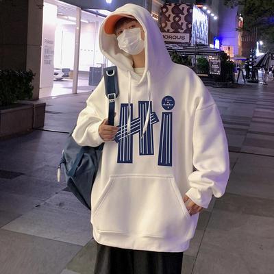Men's 2025 American Letter Casual Hoodie - Plus Size, Loose Fit, Autumn/Winter Hong Kong Style