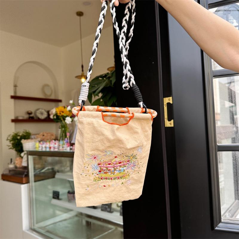42 Mini Embroidered Small Cloth Bag Oxford Cloth Hand Bag Student Crossbody Portable Lipstick Mobile Phone Storage Bag