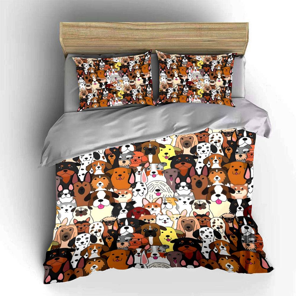 Colorful Cartoon Dog Pattern Bedding Duvet Cover Set  (1*Duvet Cover 2*Pillowcases, without duvet insert)