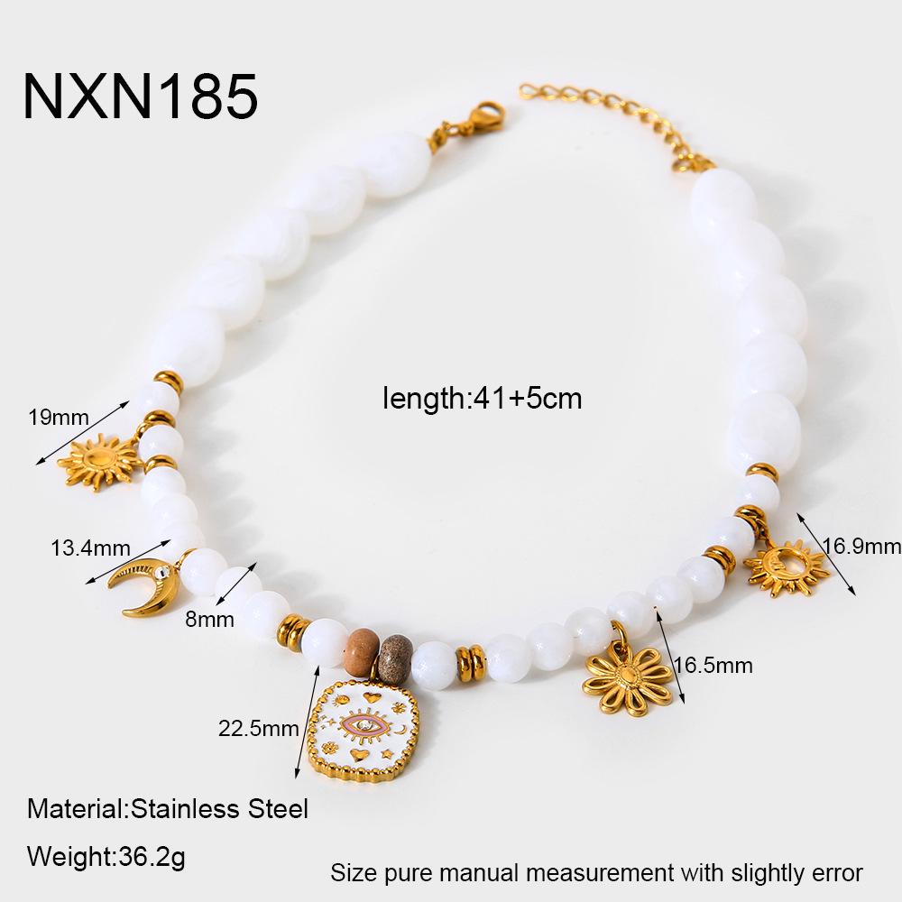 Богемное ожерелье-подвеска  Злой Глаз и Солнце  - Позолоченная нержавеющая сталь с акриловой бусиной-чокером