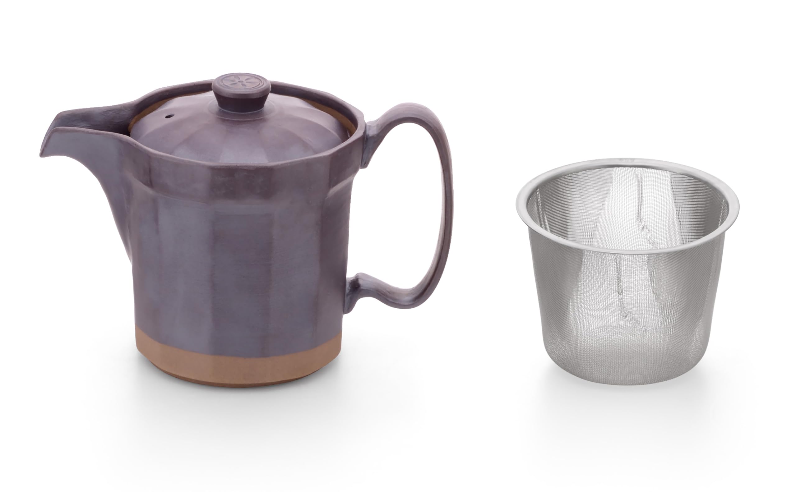 

Dan Pottery Teapot, Teapot for Green Tea, Tea Strainer Included, Arita Ware Earthenware, Chamfered Edges (with Basket)