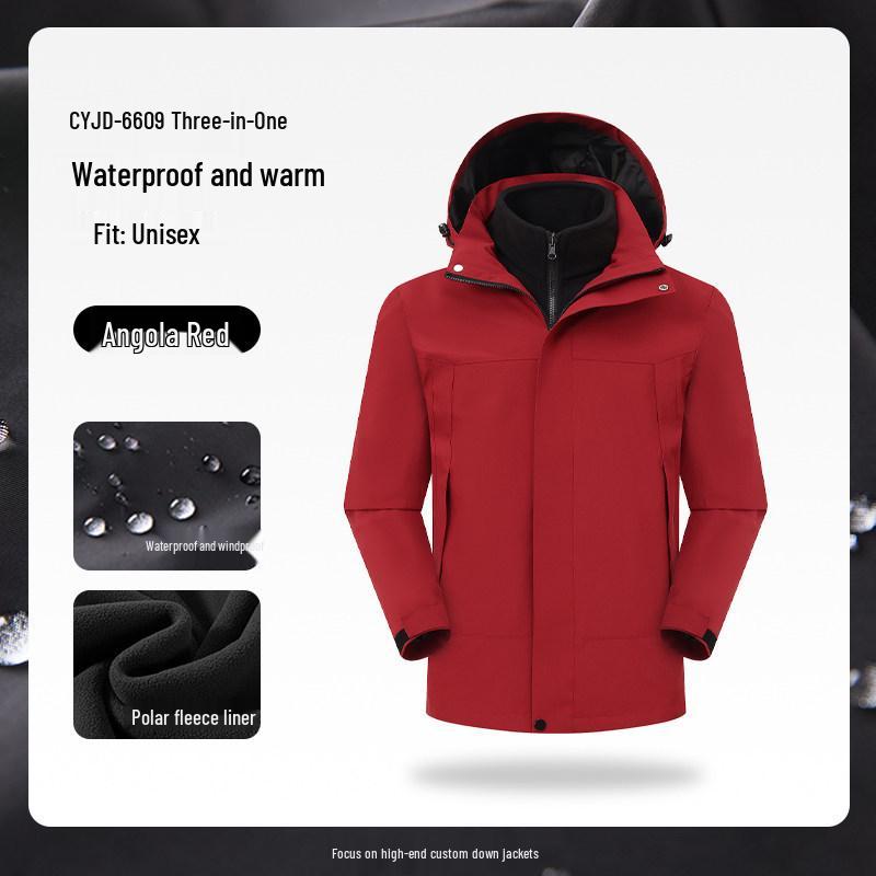 Three-in-One Expedition Jacket: Custom Winter Workwear with Logo Printing, Team Cotton Jacket, Plus Velvet Thickened.